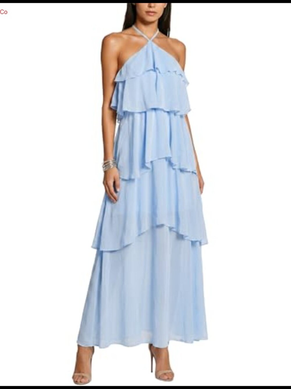 Halter Bridesmaid Formal Maxi Dress Tiered Chiffon Wedding Guest